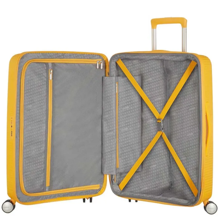Reistrolleys|Reiskoffers>American Tourister Soundbox Spinner 77 Expandable golden yellow