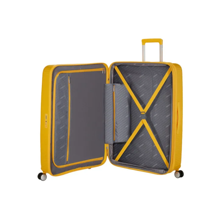 Reistrolleys|Reiskoffers>American Tourister Soundbox Spinner 80/30 TSA Expandable golden yellow