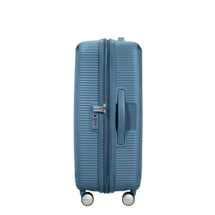 Reistrolleys|Reiskoffers>American Tourister Soundbox Spinner 77 Expandable stone blue