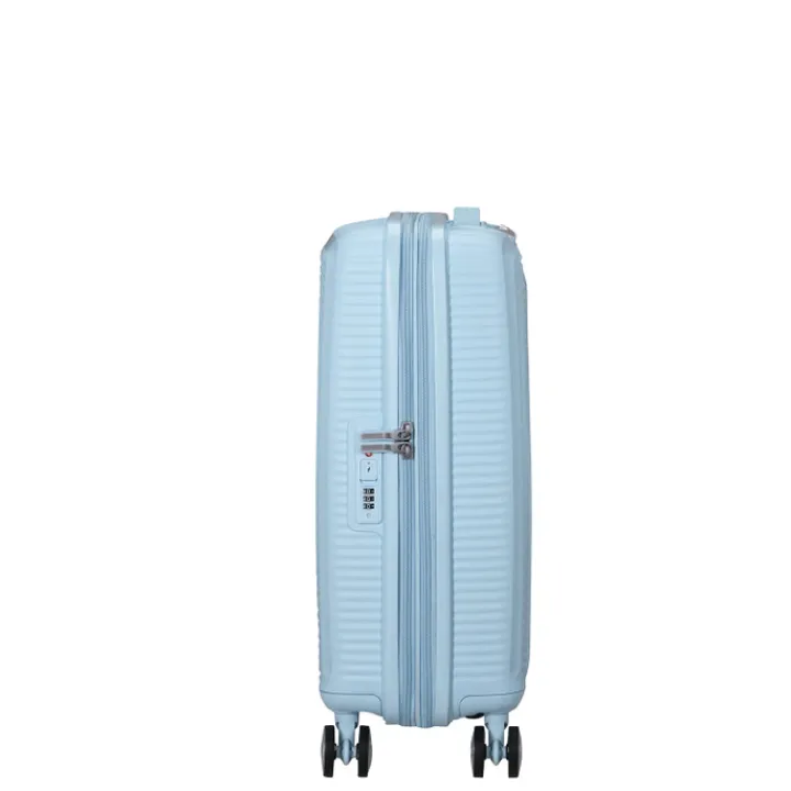 Transavia Trolleys|Ryanair Trolleys>American Tourister Soundbox Spinner 55/20 TSA Expandable pastel blue