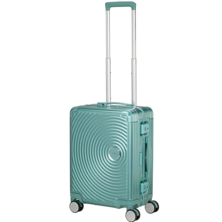 Transavia Trolleys|Handbagage Trolleys>American Tourister Soundbox Aluminium Spinner 55 Expandable dusty turquoise