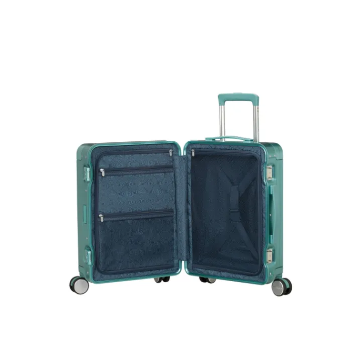 Transavia Trolleys|Handbagage Trolleys>American Tourister Soundbox Aluminium Spinner 55 Expandable dusty turquoise