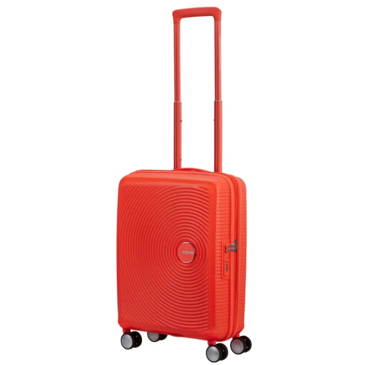 Transavia Trolleys|Ryanair Trolleys>American Tourister Soundbox Spinner 55/20 TSA Expandable neon orange