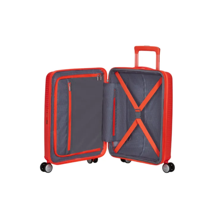 Transavia Trolleys|Ryanair Trolleys>American Tourister Soundbox Spinner 55/20 TSA Expandable neon orange
