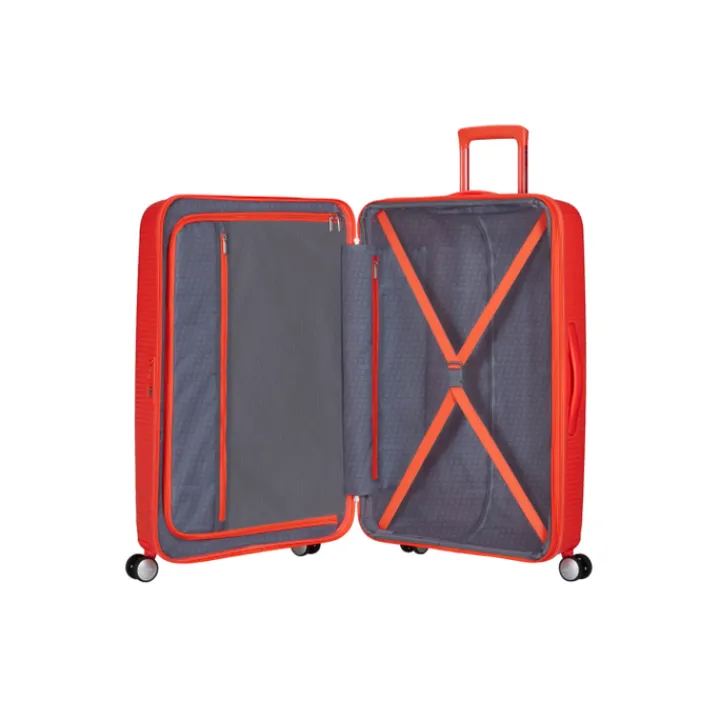 Reistrolleys|Reiskoffers>American Tourister Soundbox Spinner 77/28 TSA Expandable neon orange