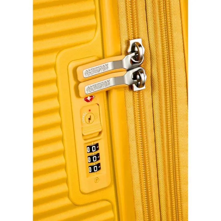 Transavia Trolleys|Ryanair Trolleys>American Tourister Soundbox Spinner 55 Expandable golden yellow