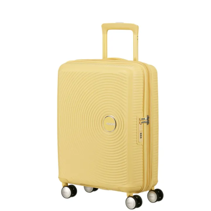 Transavia Trolleys|Ryanair Trolleys>American Tourister Soundbox Spinner 55/20 TSA Expandable pastel yellow