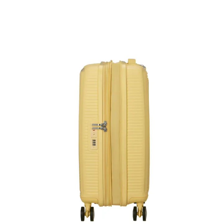 Transavia Trolleys|Ryanair Trolleys>American Tourister Soundbox Spinner 55/20 TSA Expandable pastel yellow