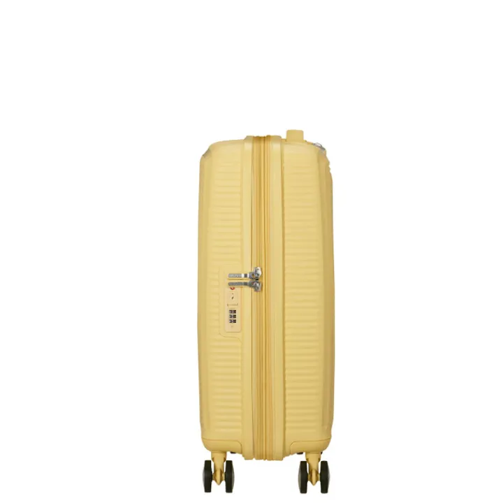 Transavia Trolleys|Ryanair Trolleys>American Tourister Soundbox Spinner 55/20 TSA Expandable pastel yellow