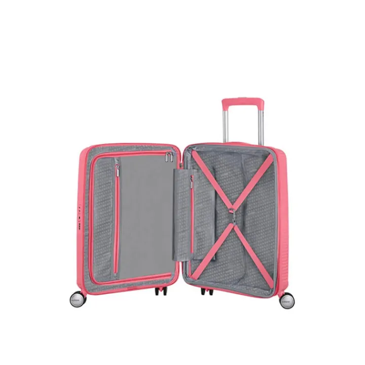 Transavia Trolleys|Ryanair Trolleys>American Tourister Soundbox Spinner 55 Expandable sun kissed coral