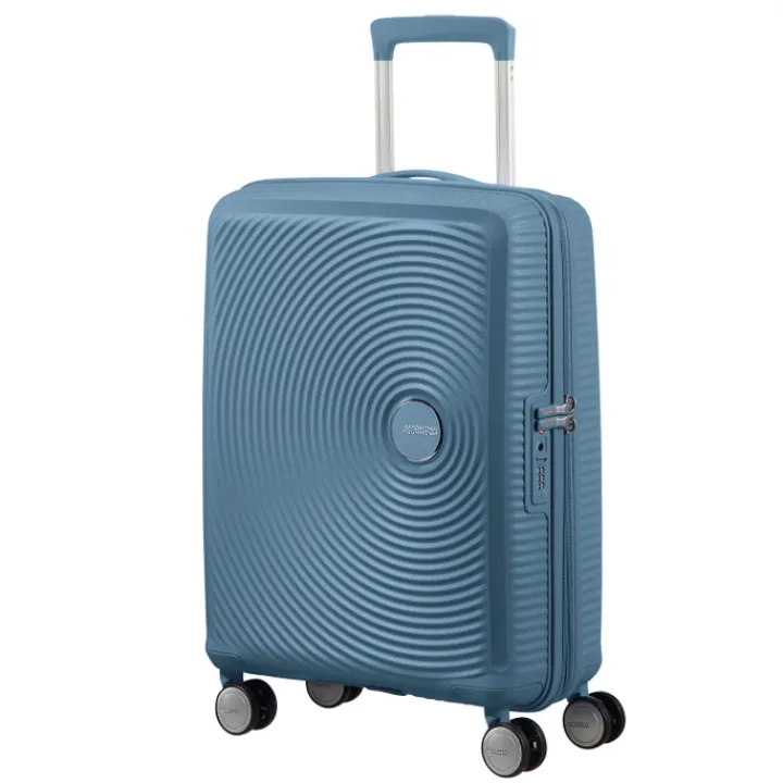 Transavia Trolleys|Ryanair Trolleys>American Tourister Soundbox Spinner 55 Expandable stone blue