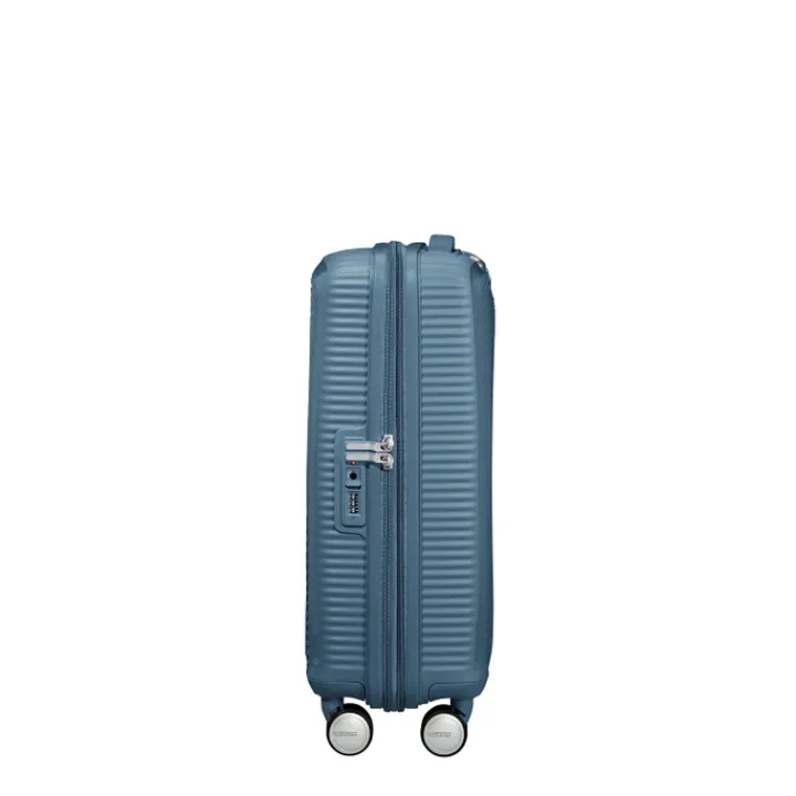 Transavia Trolleys|Ryanair Trolleys>American Tourister Soundbox Spinner 55 Expandable stone blue
