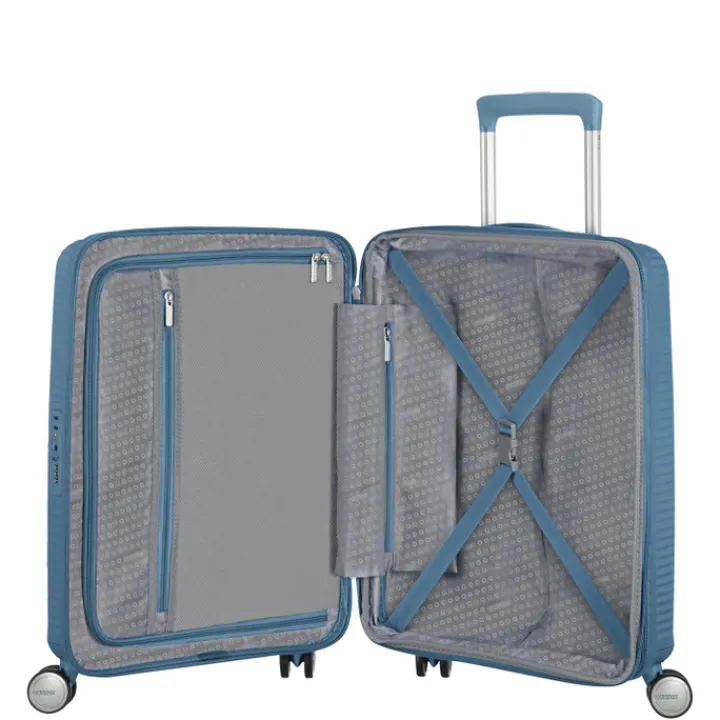 Transavia Trolleys|Ryanair Trolleys>American Tourister Soundbox Spinner 55 Expandable stone blue