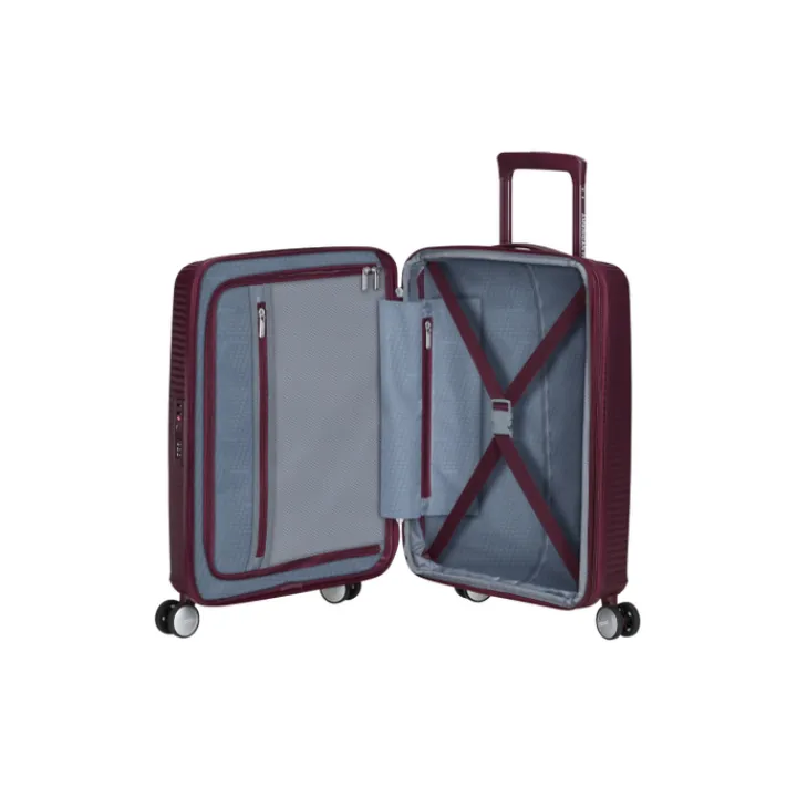 Transavia Trolleys|Ryanair Trolleys>American Tourister Soundbox Spinner 55/20 TSA Expandable wild cherry