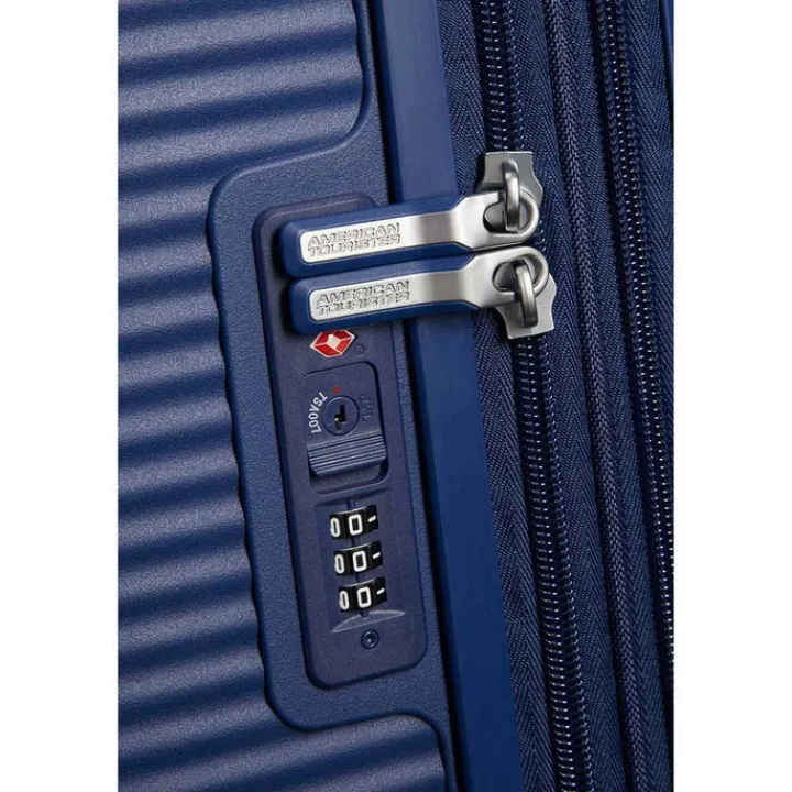 Transavia Trolleys|Handbagage Trolleys>American Tourister Soundbox Spinner 55 Expandable midnight navy