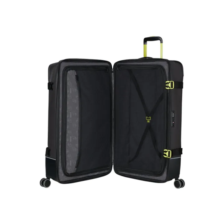Reistrolleys|Reiskoffers>American Tourister Urban Track Spinner L TSA Coated black/lime