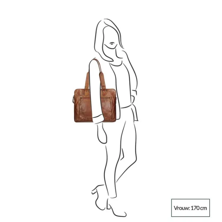 Schoudertassen|Handtassen>Bear Design Cow Lavato Laptopschoudertas cognac