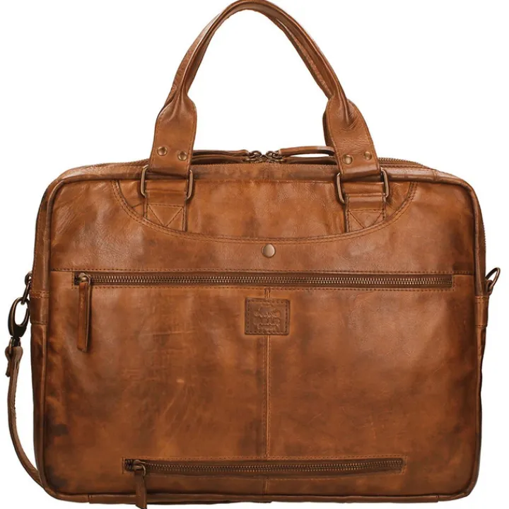 Herentassen|15.6 Inch Laptoptassen>Bear Design Cow Lavato Laptoptas cognac