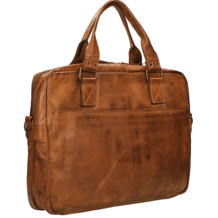 Herentassen|15.6 Inch Laptoptassen>Bear Design Cow Lavato Laptoptas cognac