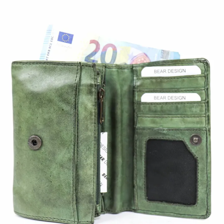 Rfid Portemonnees|Grote Portemonnees>Bear Design Flappie Portemonnee green