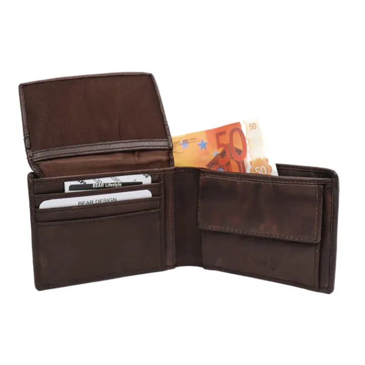 Rfid Portemonnees|Leren Portemonnees>Bear Design Joep Billfold brown