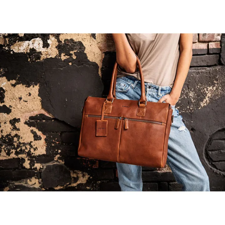 15.6 Inch Laptoptassen|Laptop Schoudertassen>Burkely Antique Avery Laptopbag 15.6" cognac
