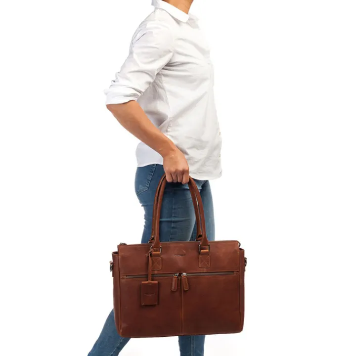 15.6 Inch Laptoptassen|Laptop Schoudertassen>Burkely Antique Avery Laptopbag 15.6" cognac