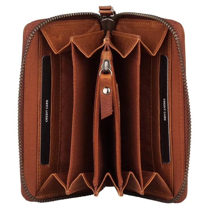 Rfid Portemonnees|Kleine Portemonnees>Burkely Antique Avery Wallet M Back Zipper cognac
