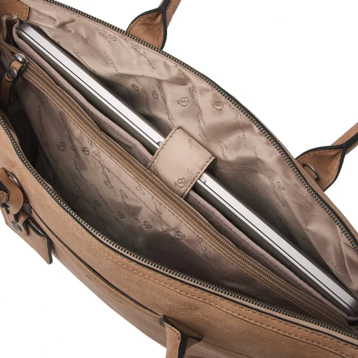 15.6 Inch Laptoptassen|Laptop Schoudertassen>Castelijn & Beerens Carisma Laptoptas 15.6" + Tablet RFID II beige