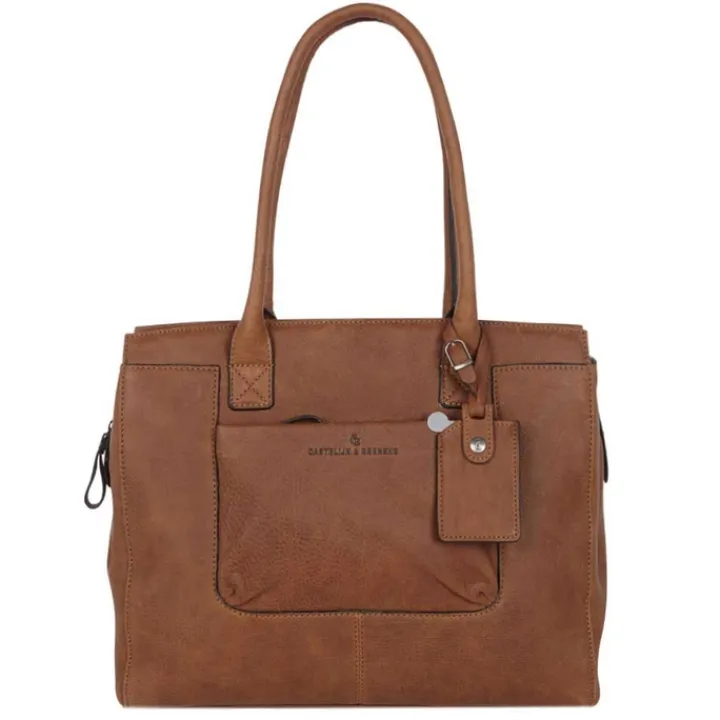 15.6 Inch Laptoptassen|Laptop Schoudertassen>Castelijn & Beerens Carisma Dames laptoptas 15.6" cognac