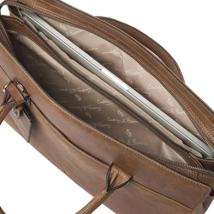 15.6 Inch Laptoptassen|Laptop Schoudertassen>Castelijn & Beerens Carisma Laptopbag 15.6" cognac