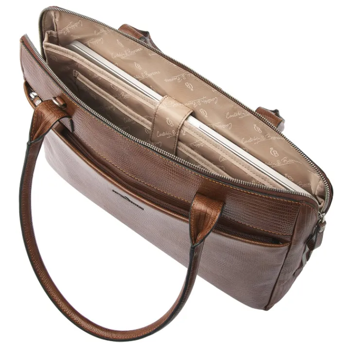 15.6 Inch Laptoptassen|Laptop Schoudertassen>Castelijn & Beerens Donna Vera Schoudertas 15.6" RFID cognac