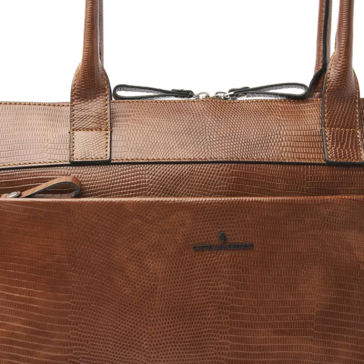 15.6 Inch Laptoptassen|Laptop Schoudertassen>Castelijn & Beerens Donna Vera Schoudertas 15.6" RFID cognac