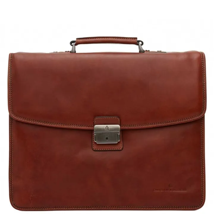Herentassen|15.6 Inch Laptoptassen>Castelijn & Beerens Verona Laptoptas 15.6" 3-vaks licht bruin