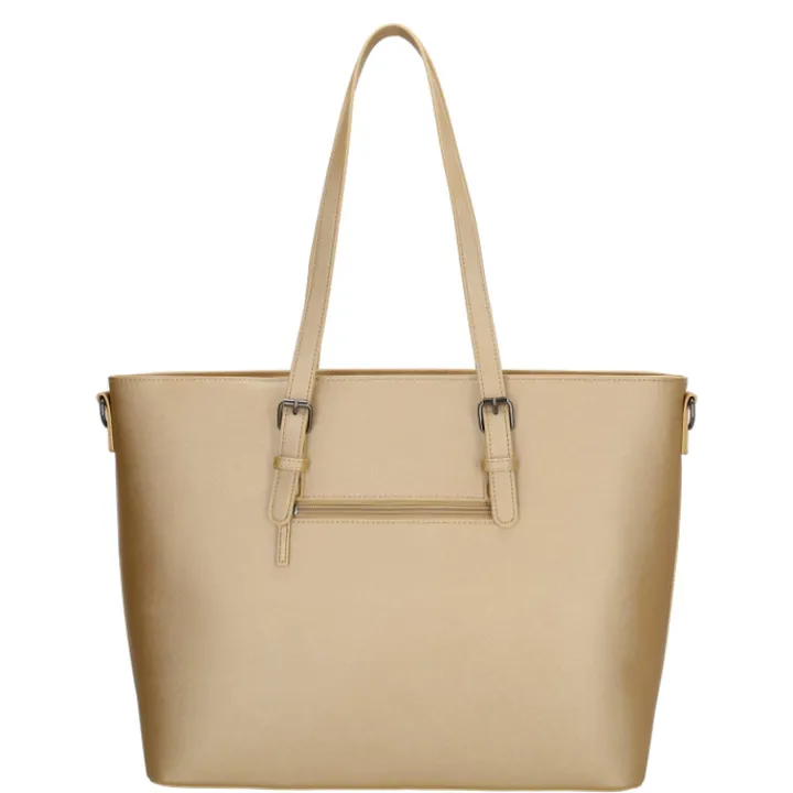 Dames Schooltassen|Schooltas Shoppers>Charm London Birmingham Shopper 15.6" goud