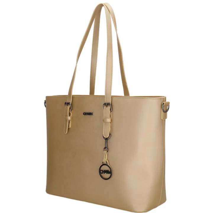 Dames Schooltassen|Schooltas Shoppers>Charm London Birmingham Shopper 15.6" goud