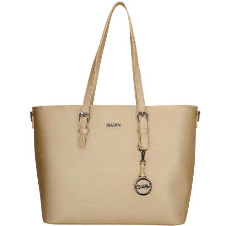 Dames Schooltassen|Schooltas Shoppers>Charm London Birmingham Shopper 15.6" goud