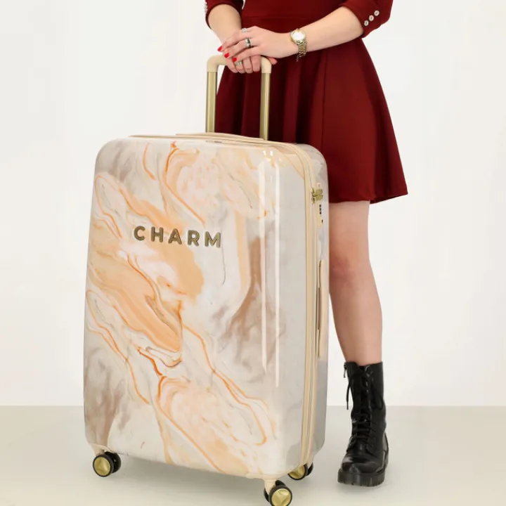 Koffersets|Reiskoffers>Charm London Marble Trolley Set creme