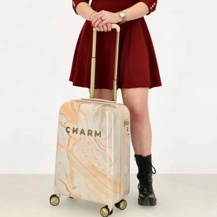 Koffersets|Reiskoffers>Charm London Marble Trolley Set creme