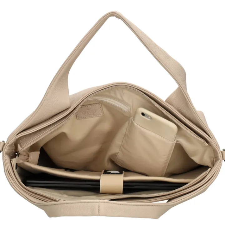 Dames Schooltassen|Schooltas Shoppers>Charm London Mulberry Street Laptopbag beige