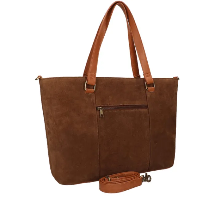 15.6 Inch Laptoptassen|Laptop Schoudertassen>DIMAGINI Nala Suede Workbag 15.6" cognac