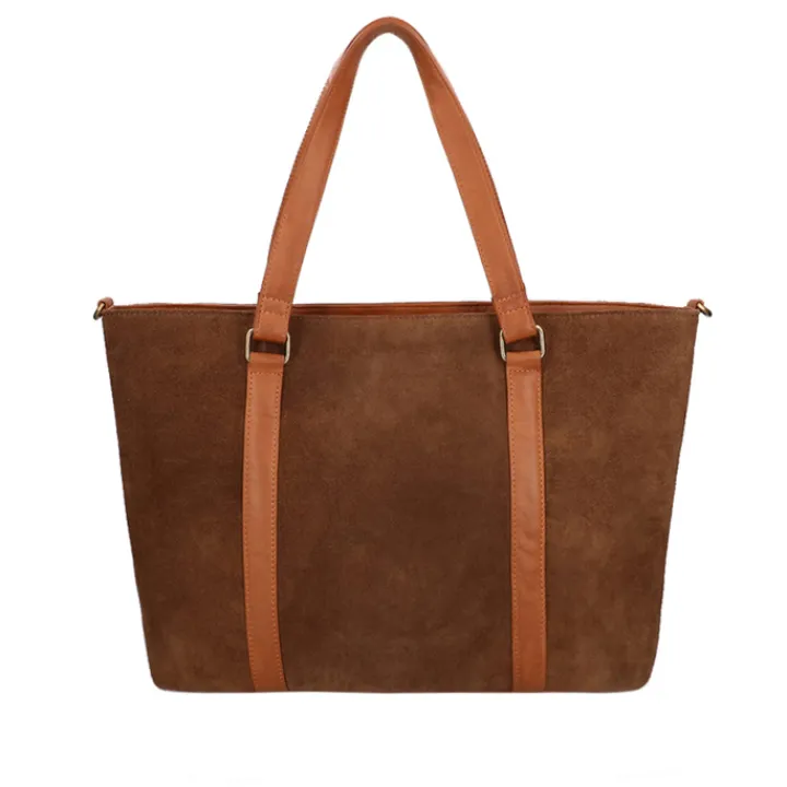 15.6 Inch Laptoptassen|Laptop Schoudertassen>DIMAGINI Nala Suede Workbag 15.6" cognac