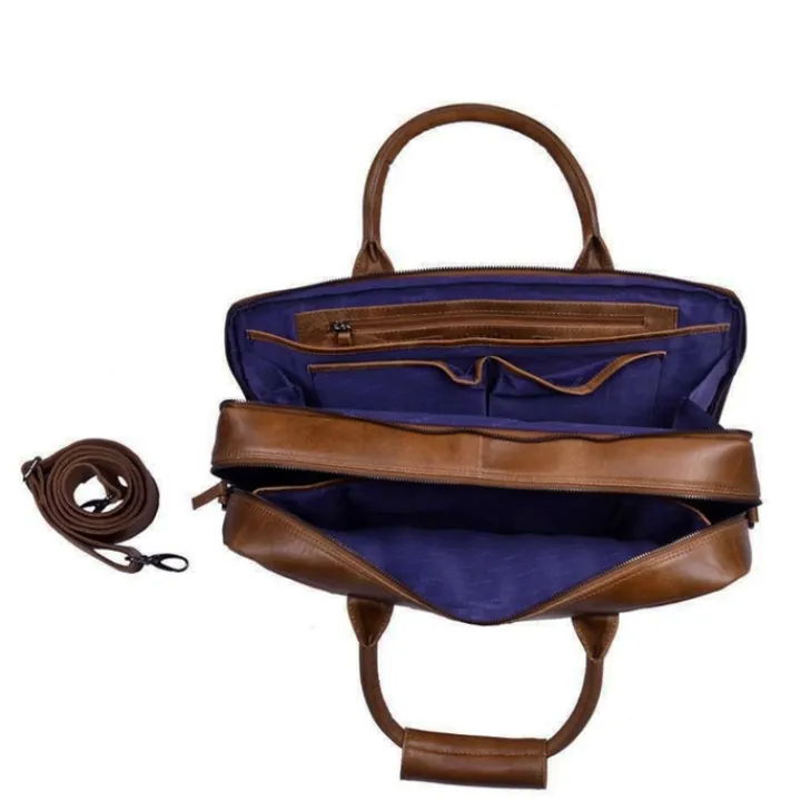 Herentassen|17 Inch Laptoptassen>DSTRCT Fletcher Street Business Laptoptas 17.3 inch + Sleutelhanger cognac