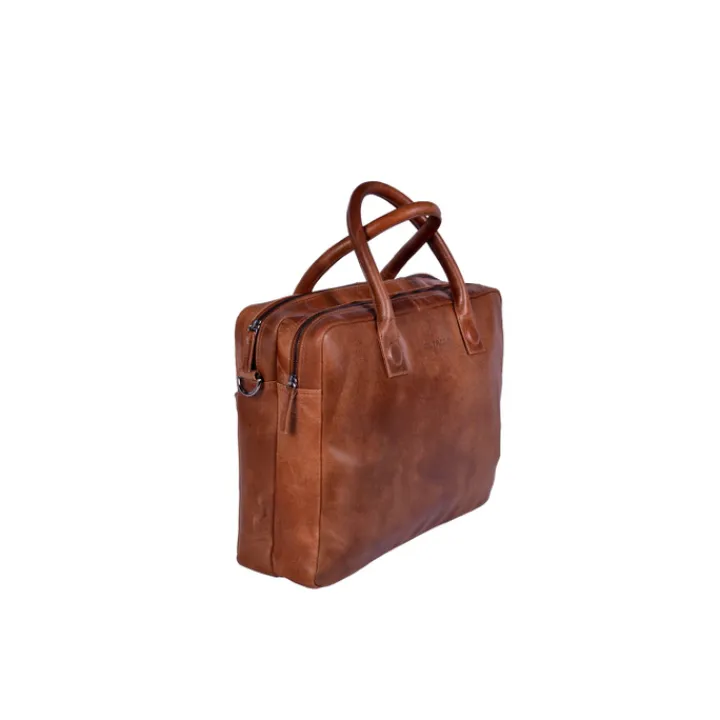 Herentassen|15.6 Inch Laptoptassen>DSTRCT Fletcher Street Business Laptoptas 15.6 inch + Sleutelhanger cognac