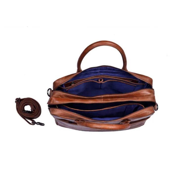 Herentassen|15.6 Inch Laptoptassen>DSTRCT Fletcher Street Business Laptoptas 15.6 inch + Sleutelhanger cognac