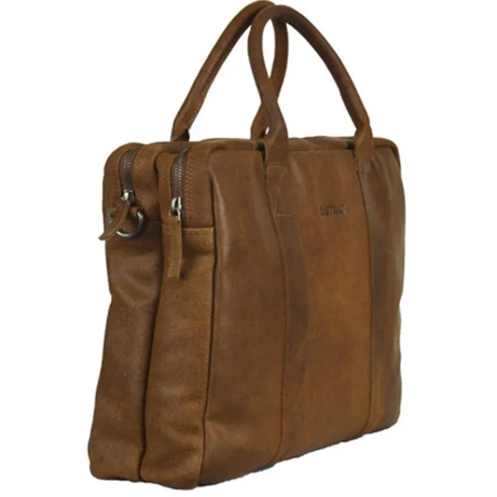 Herentassen|15 Inch Laptoptassen>DSTRCT Limited Double Zip 15'' Laptoptas cognac