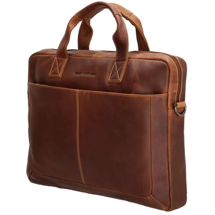 Herentassen|15.6 Inch Laptoptassen>Hide & Stitches Japura Laptopbag cognac