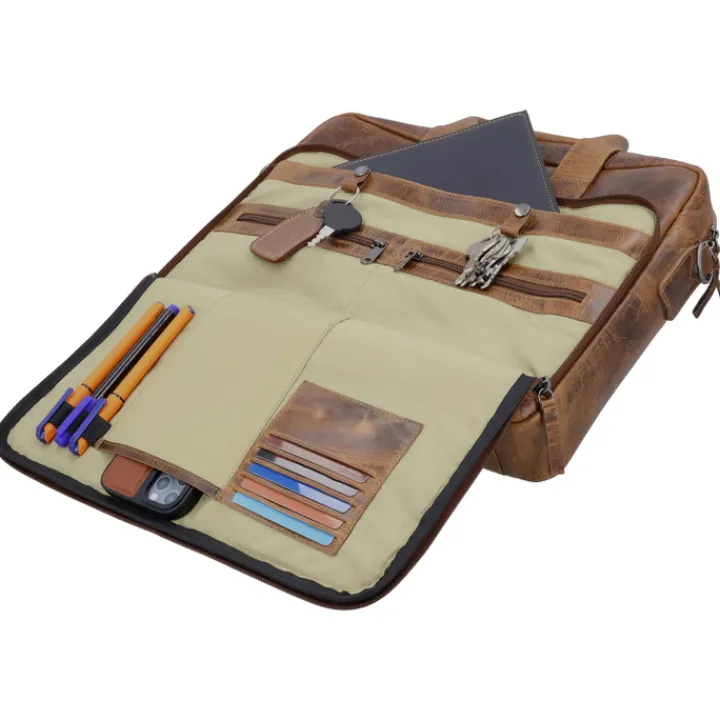 15.6 Inch Laptoptassen|Laptop Schoudertassen>Hide & Stitches Next Navajo Laptopbag brown