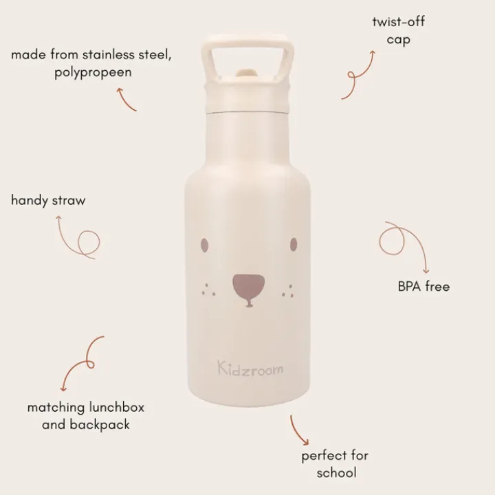 Waterflessen|Thermosflessen>Kidzroom Beary Excited Bottle 350 ML beige
