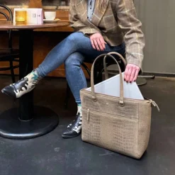 Schoudertassen|Fashion Tassen>MOSZ MÔSZ Viona Croco Laptopbag 15.6" taupe